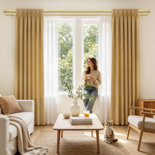 TONIAL Gold Double Curtain Rods for Windows 72-150 Inch - Simple Finials