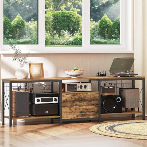 Rustic Brown TV Stand with Power Outlet & Cable Management - 70.9"