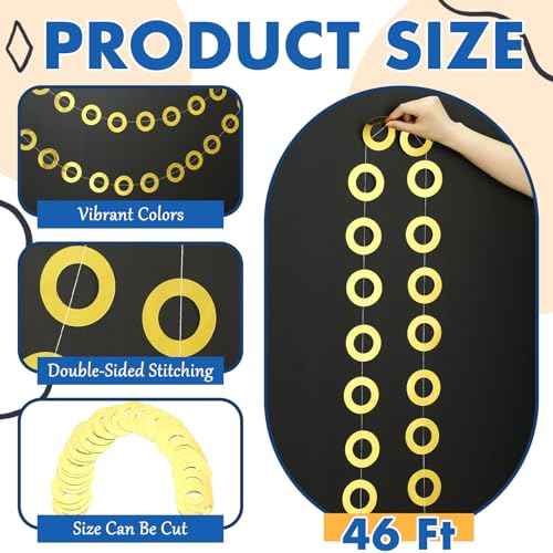 4 Pcs 46 Ft Gold Rings Garlands Cartoon Themed Birthday Party Decorations 7.87 Inch Gold Rings Hanging Streamers Banner Background for Cartoon Theme Birthday Party Supplies