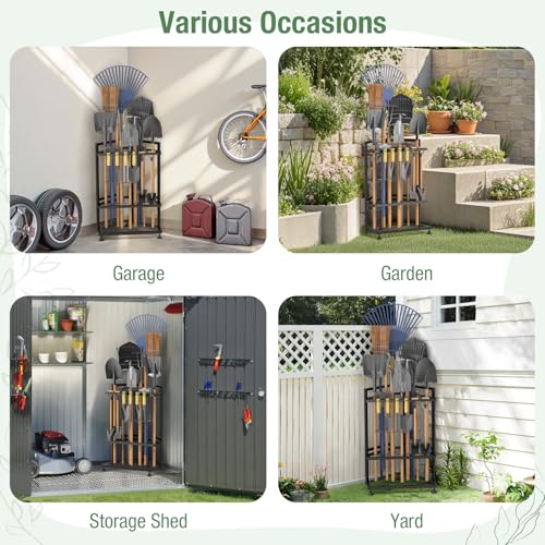 Garden Tool Organizer Metal Corner Rack for Long-Handled Tools & Brooms - Black Triangular