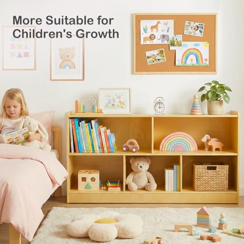 STEPLAY Montessori Wooden Toy Storage Shelf for Kids, 2-Tier & 5-Section Organizer