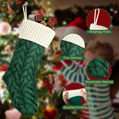 Vinsot 12 pcs 18 Inch Christmas Stockings Cable Knitted Decoration