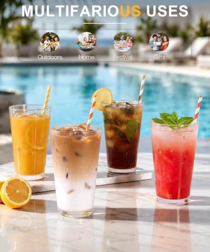 16oz Stackable Drinking Glasses Set of 8 | Heavy Base Crystal Water Cups