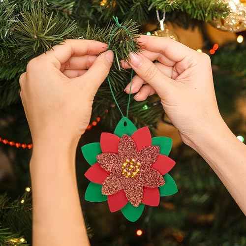 15 Pcs Christmas DIY Poinsettia Flowers Craft, Foam Poinsettias Flower Ornaments, Christmas Glitter Red Flowers DIY Decoration for Holiday Home Party Tree Garland Wreath Porch Stair Decor