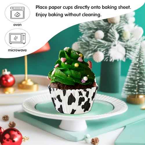 Cow Paper Patterned Cupcake Liners, 100Pcs Mini Muffin Baking Cups, Greaseproof Cupcake Papers Liners for Birthday, Baby Shower Theme Party, Farm Animal Party and Christmas Baking Supplies