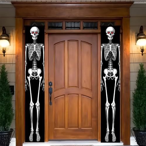 BlissYard Christmas Door Banner 12x71 Welcome Porch Sign – Skeleton Halloween Edition (Door Banner#6)