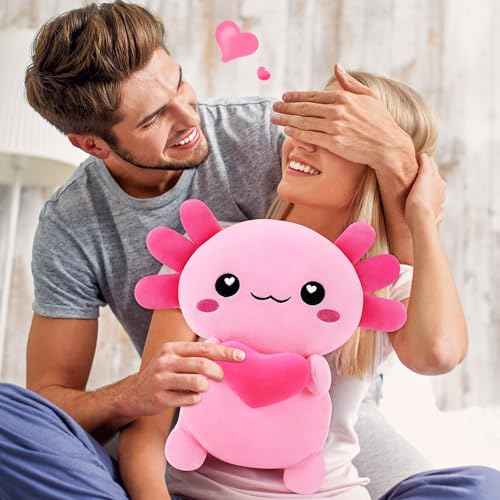 Achwishap Axolotl Plush,Axolotl Stuffed Animal Plush Toys,14¡± Salamander Plushie,Cute Plushies Soft Newt Plushy Kawaii Plushies Huggging Pillow,Cuddly Animal Body Pillow for Birthday(Pink)