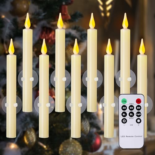 Cosylive 9 Pack Christmas Window Candles with Remote Timer – Flameless Taper Candles with Suction Cups