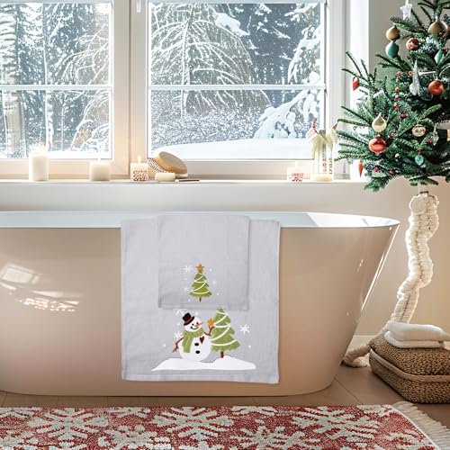 Embroidered Christmas Towels Set of 3 - Cotton Hand, Bath & Wash Cloths