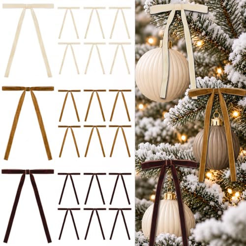 24 Pcs Brown Velvet Bows for Christmas Tree, Decor