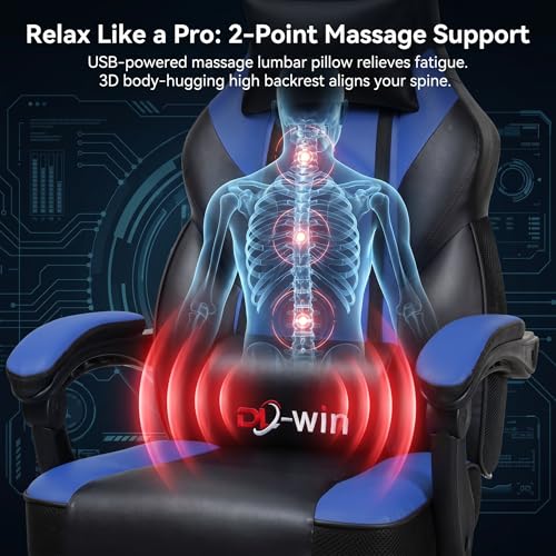 DL-win Gaming Chair for Adults with Footrest & Massager - Royal Blue