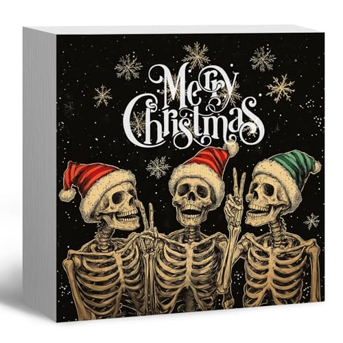 Laveliabel Gothic Christmas Skeleton Santa Wooden Sign - 5x5 Inch, Color 8