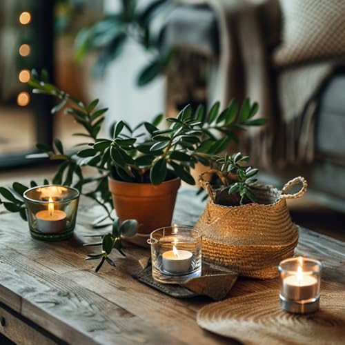 Palm Wax Tea Lights Candles 200 Pack - Unscented, 6 Hour Burn, Clean & Smokeless