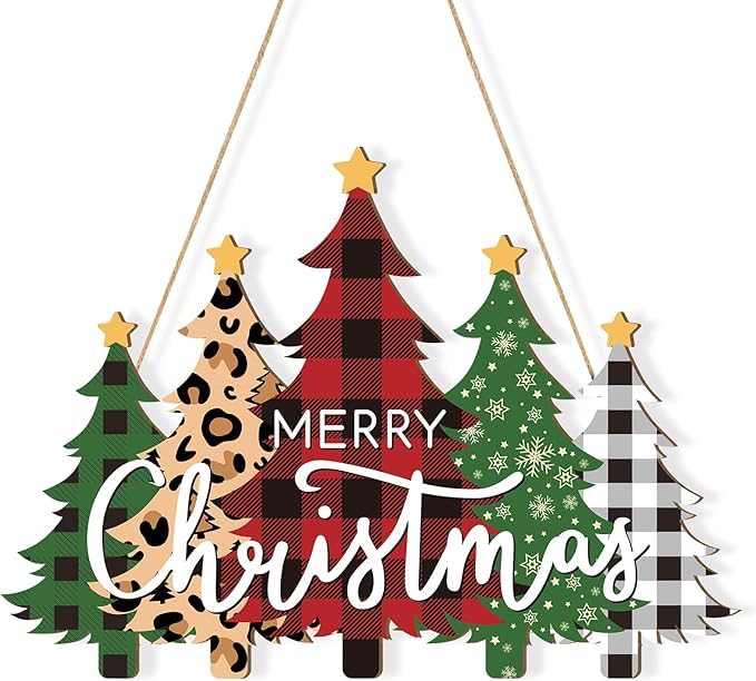 Wooden Christmas Door Wreath Sign - Indoor Outdoor Holiday Decor, 11x9 inches