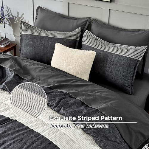 Andency Full Size Comforter Set Black White Grey 7 Pieces - Variation 02