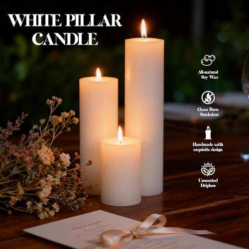 White Pillar Candle Set - 36 Bulk Candles with Flat-Top Design 2x3/4/6 Inch - Dripless & Smokeless for Weddings, Home Decor