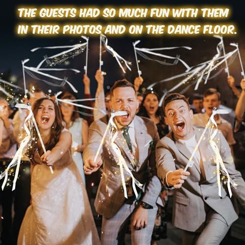 105 PCS LED Fairy Wands for Weddings and Parties - Light Up Streamers with 3 Flash Modes, Ribbons, Bells, and Elegant Design - Variation 105