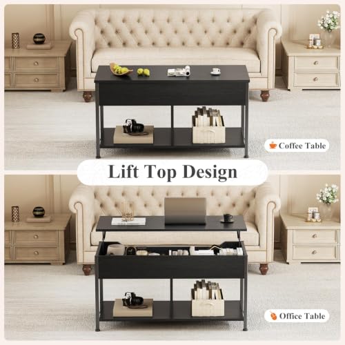 DUMOS Lift Top Coffee Table with Hidden Storage and Modern Rustic Design