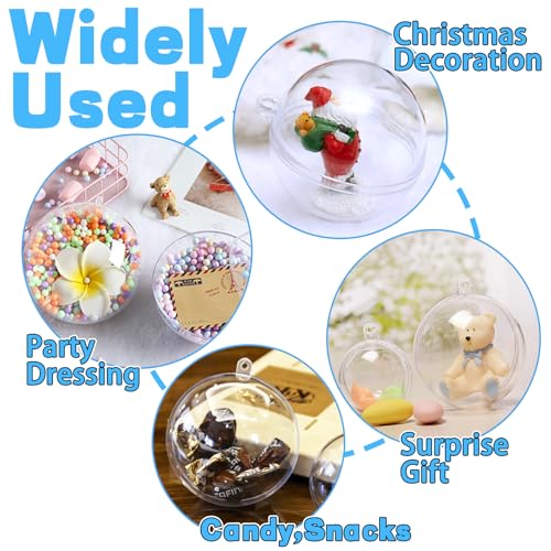 25 Set 50PCS Clear Plastic Fillable Ornaments,Transparent DIY Craft Ball,Clear DIY Christmas Ornament 5 Different Sizes for Wedding,Party,Home Decor