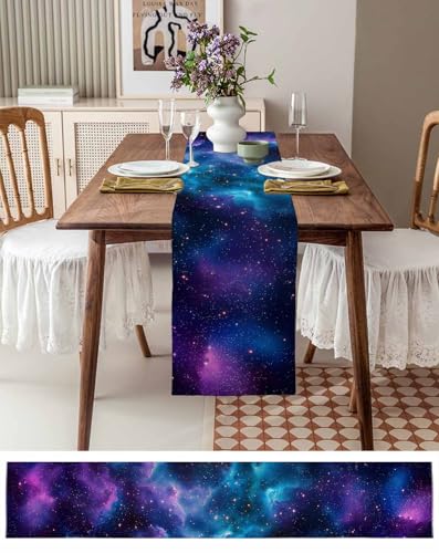 Starry Sky Space Galaxy Table Runner 13x120 Inches - Celestial Linen Burlap Decor