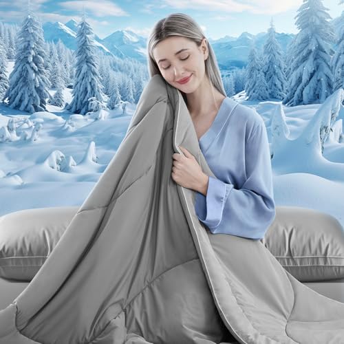 FineMay Cooling Queen Comforter Light Grey 80x90 for Hot Sleepers