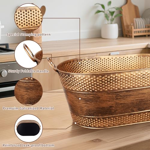 4 Gallon Galvanized Beverage Tub, 2 Pcs Heavy-Duty Copper Ice Buckets