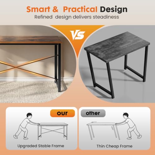 Sweetcrispy Rustic Brown 48-Inch Computer Desk for Bedroom & Home Office