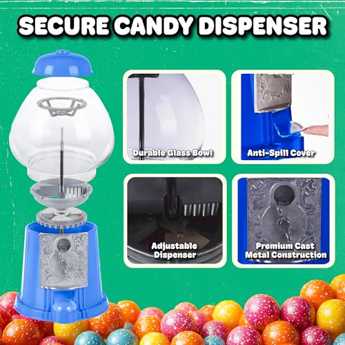 Vintage Blue Gumball Machine - 11 Inch Candy Dispenser & Coin Bank