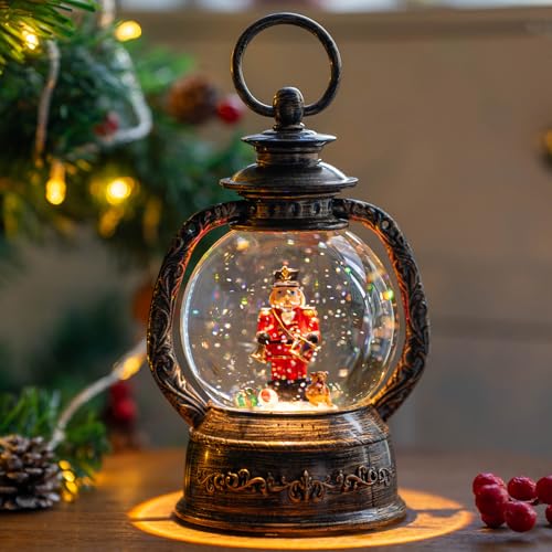 9-Inch Nutcracker Snow Globe Lantern with Music & Lights - Christmas Decor