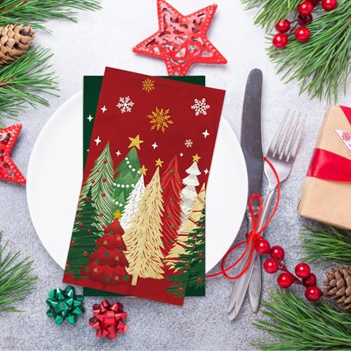 100 Christmas Napkins - Snowflake & Tree Disposable Cocktail Party Napkins