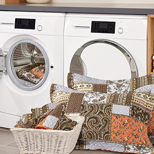 Dreamland Orange 100% Cotton King Quilt Set - Farmhouse Bedspread, 98x106 in