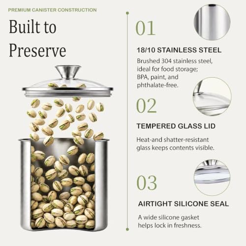 Cooks Standard 4-Piece Large Stainless Steel Canister Set for Pantry & Kitchen Storage