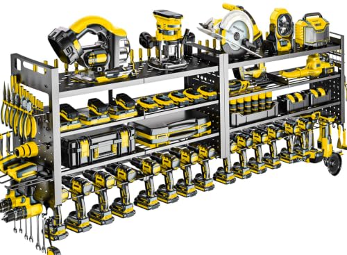 66-Inch Power Tool Organizer Wall Mount - Black, 4-Layer, Holds 18 Drills