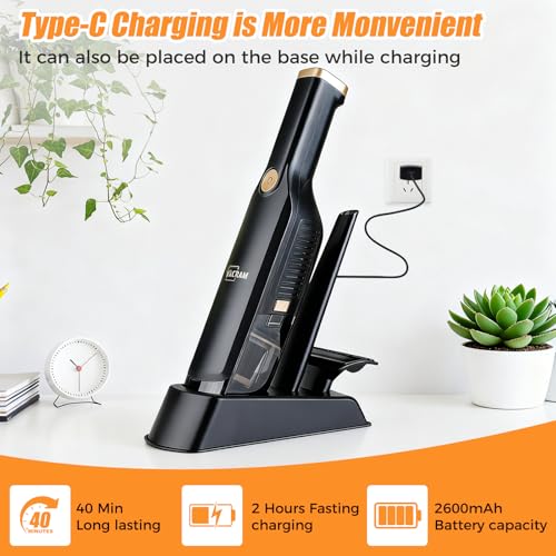 Cordless Handheld Vacuum Cleaner with Storage Dock - Black, 15KPa Suction