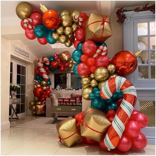 Paeyeq Red Green Gold Christmas Balloons Kit - Festive Holiday Decorations