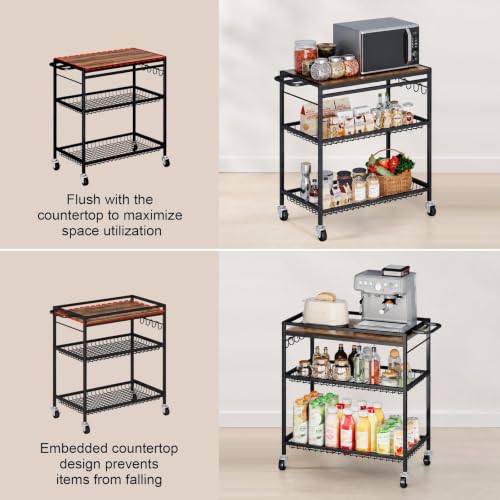 Microwave Kitchen Cart - 29.92"W x 17.8"D x 33.46"H 3-Tier Mobile Utility Cart with Lockable Wheels