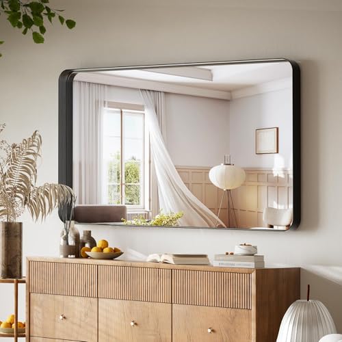 VooBang Black Rectangular Bathroom Mirror 48-Inch Wall Mirror with Deep Frame