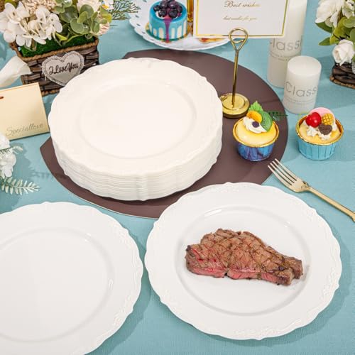 DaYammi Ivory Plastic Dinner Plates - 10 Inch Disposable Set for 60 Guests