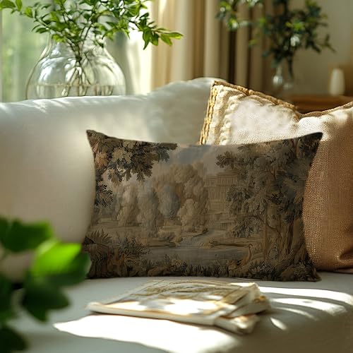 A-Vintage Landscape 20x12 Throw Pillow Cover - Double-Sided Forest Floral on Flannel
