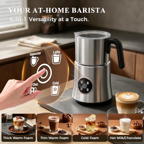 Milk Frother and Steamer 4-in-1 Electric Foam Maker with Detachable Stainless Steel Jug - Stainless Steel