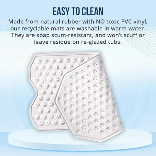 Refinished Bathtub Mat No Suction Cups - White, Non-Slip Rubber for Textured & Refinished Tubs