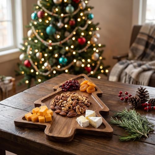 Nhohobiy Large Acacia Wood Christmas Tree Charcuterie Board Serving Tray 16.5" x 13"