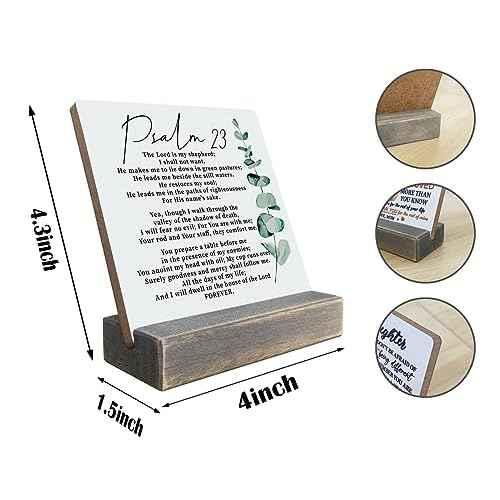 Bible Verse Psalm 23 Plaque Signs, She is Clothed in Strength & Dignity and She Laughs without Fear of the Future, Wooden Plaque Gift with Stand, Home Decor Tabletop, Religious Artwork Decor