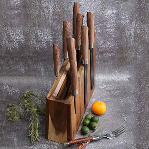 Brown Magnetic Knife Holder Block - Double-Sided Wooden Kitchen Rack with Strong Magnets