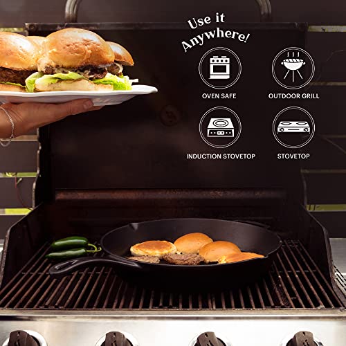 Cuisinel 15-Inch Cast Iron Skillet with Glass Lid & Handle Cover - Pre-Seasoned Oven-Safe Cooking Pan for Indoor & Outdoor Use