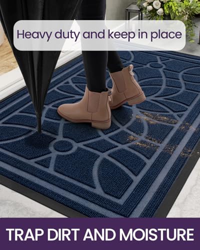 DEXI Blue Outdoor Entrance Door Mat 24x36 Heavy Duty Non-Slip Rug