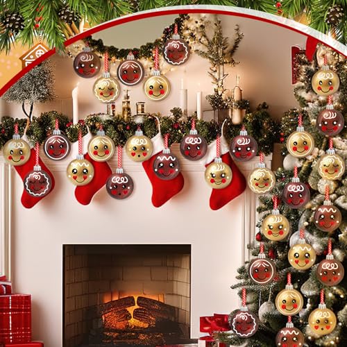 Wonderjune 36 Pcs Christmas Gingerbread Wooden Ornaments for Tree Decorations
