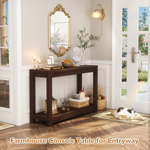 Small Farmhouse Entryway Table with Storage - Black Walnut, 32 Inch Narrow Console