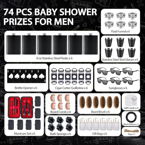 Black 6-Set Men’s Baby Shower Prizes Gift Bundle with Flask Manicure Sunglasses