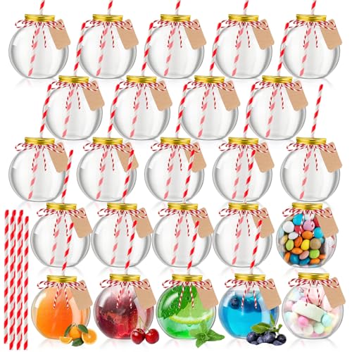 Yaomiao 24-Pack 16oz Plastic Fishbowl Drink Cups with Lids and Straws (Variation: 24)